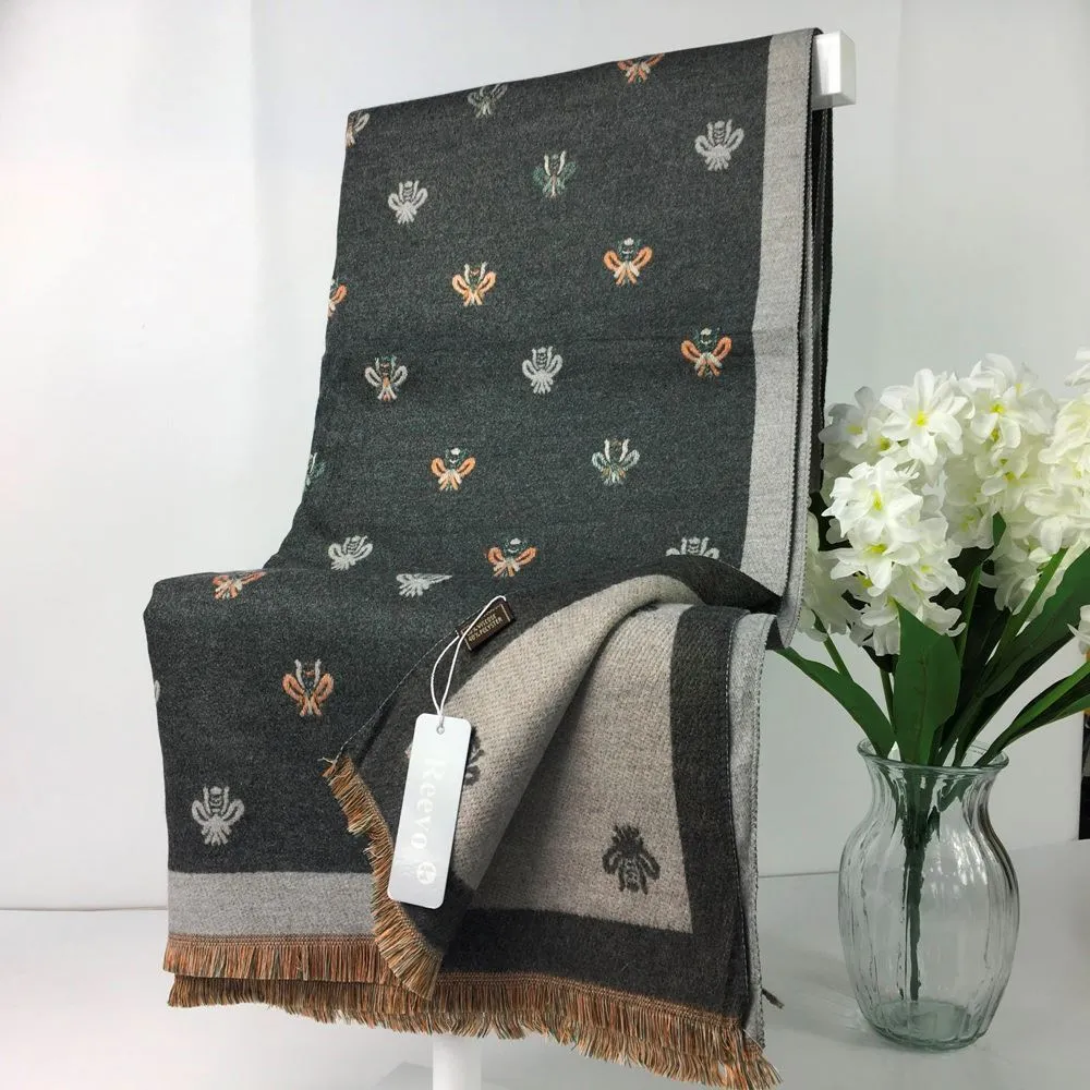 224-201-Bee Print Winter Scarf- Dark Grey & Grey