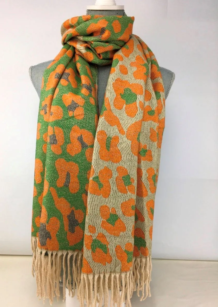 235- Animal Print Scarf - Green & Mustard