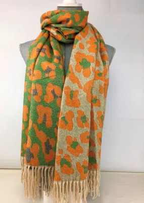 235- Animal Print Scarf - Green & Mustard