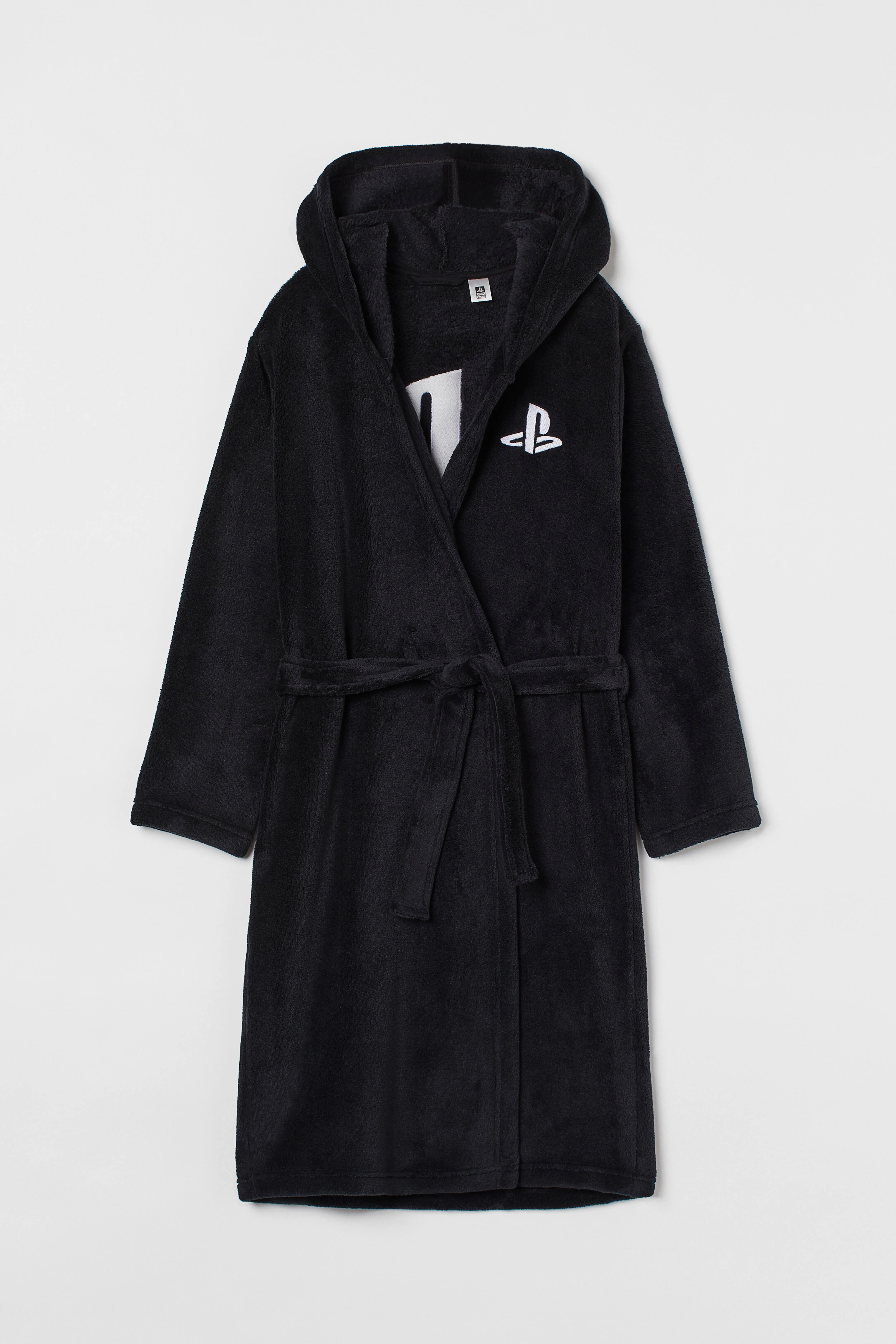 Appliquéd dressing gown - Long sleeve - Knee length - Black/PlayStation - Kids | H&M GB