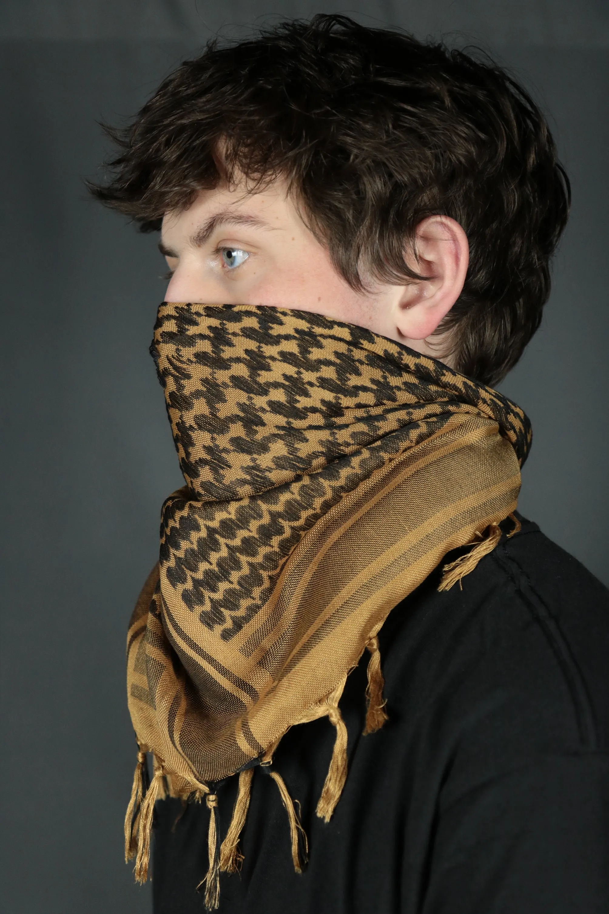 Arabic Sheik Print Shemagh Scarf | Black and Brown Face Scarf