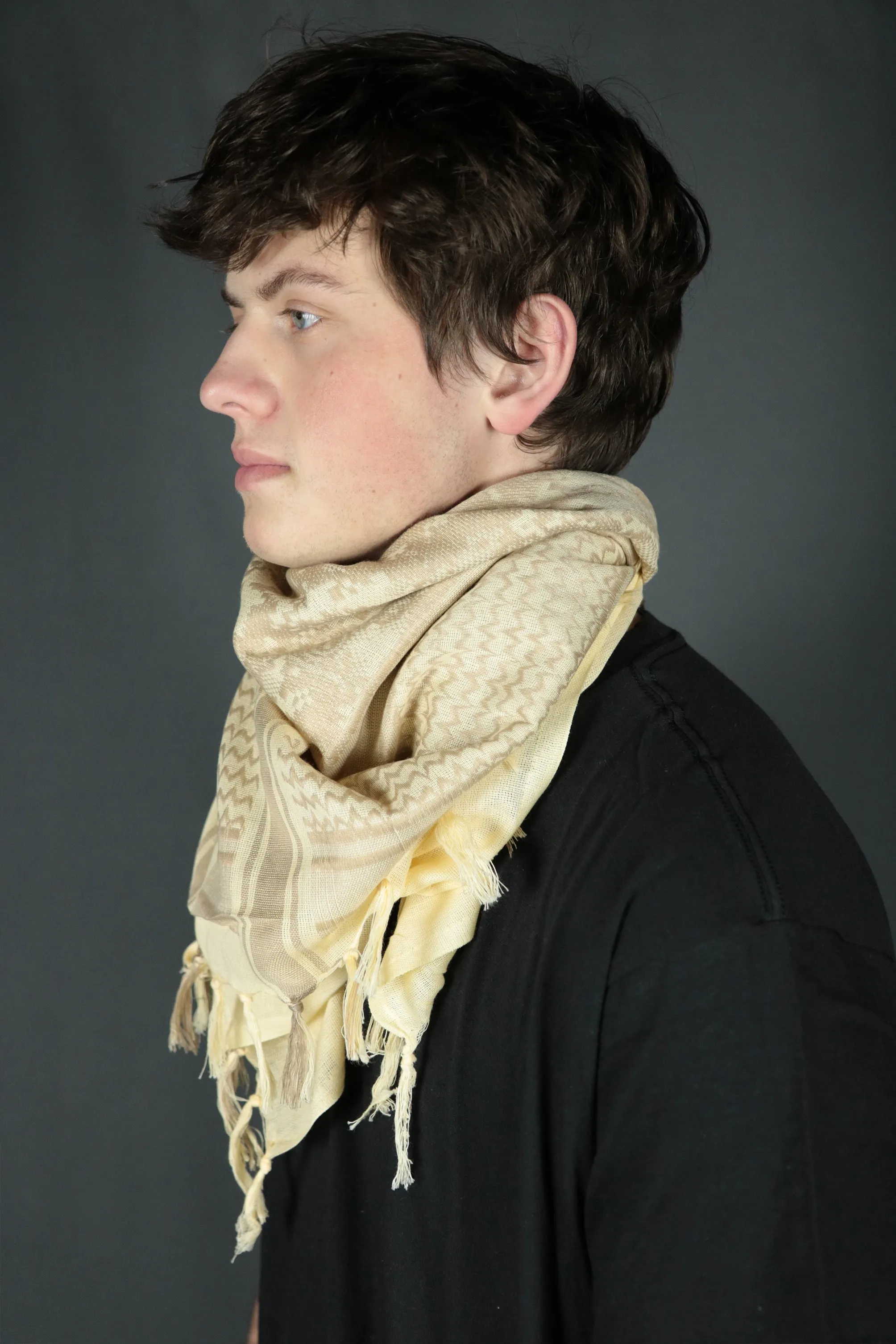 Arabic Sheik Print Shemagh Scarf | Black and Cream Face Scarf