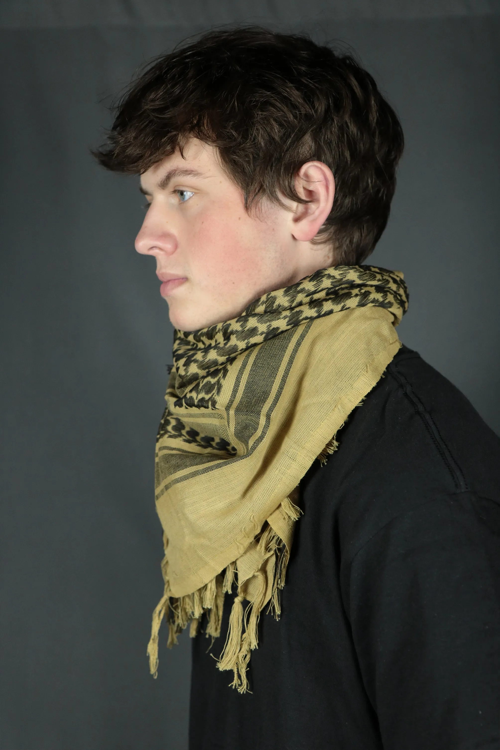 Arabic Sheik Print Shemagh Scarf | Black and Khaki Face Scarf