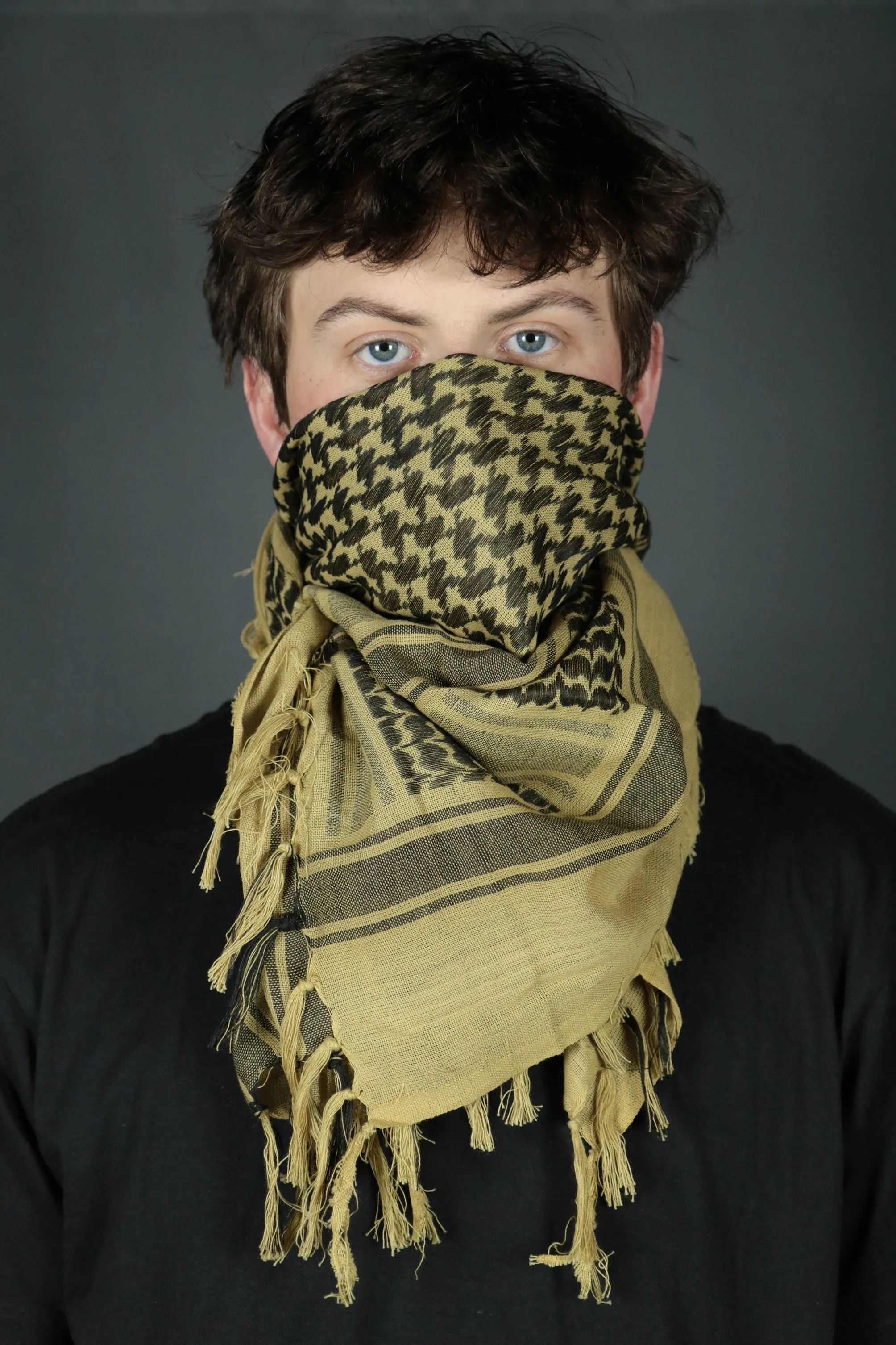 Arabic Sheik Print Shemagh Scarf | Black and Khaki Face Scarf