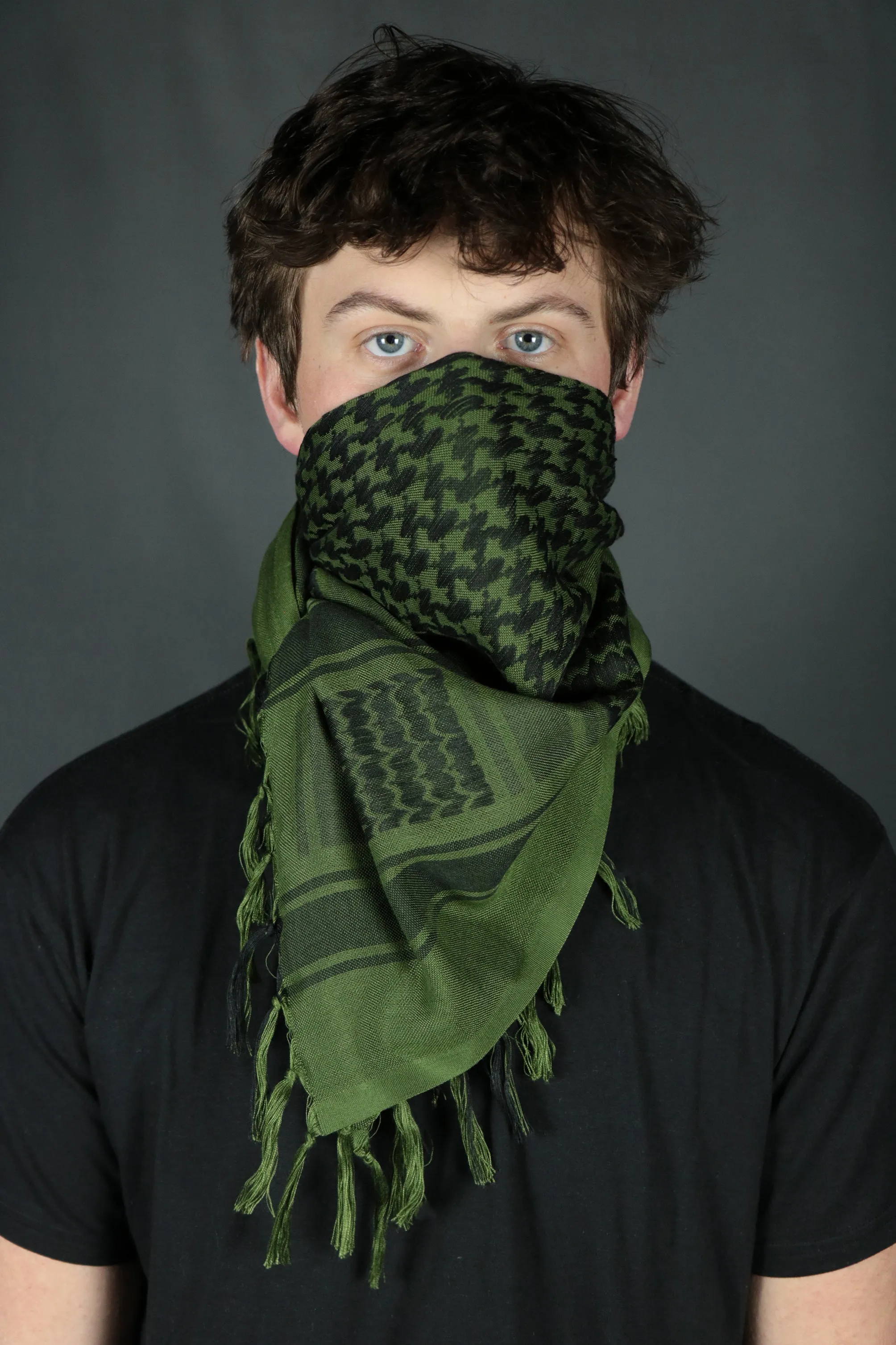 Arabic Sheik Print Shemagh Scarf | Black and Olive Face Scarf