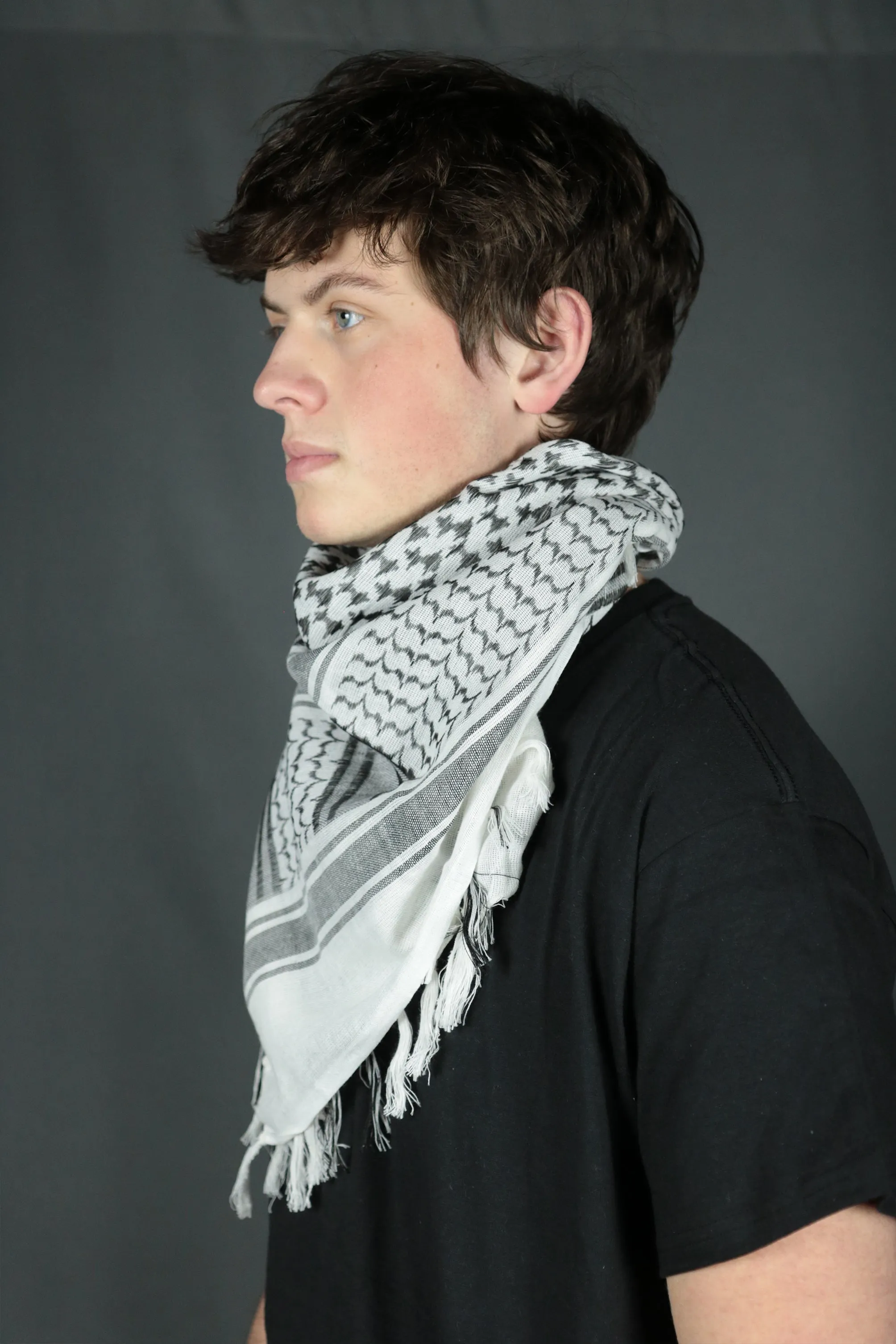 Arabic Sheik Print Shemagh Scarf | Black and White Face Scarf