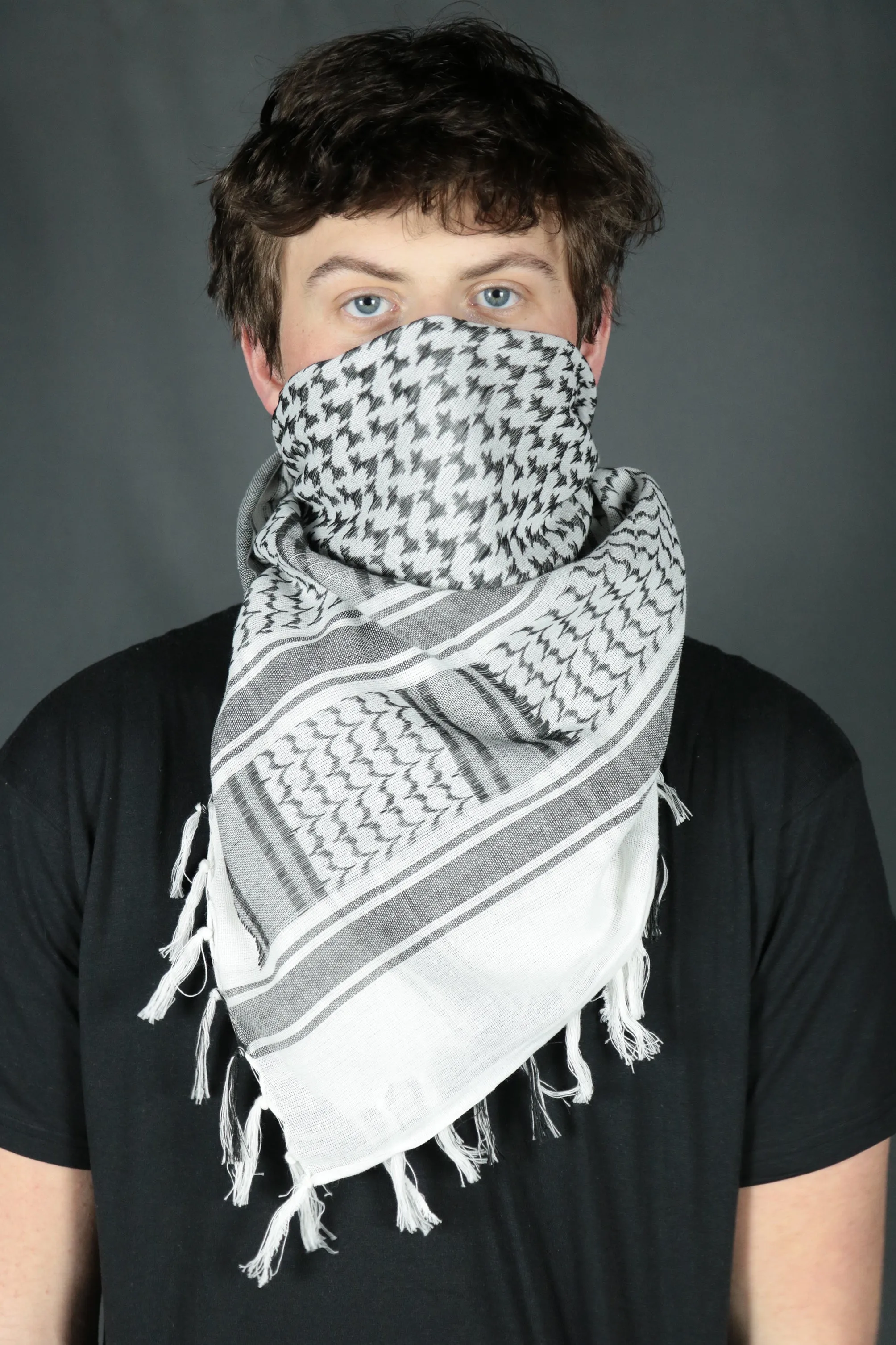 Arabic Sheik Print Shemagh Scarf | Black and White Face Scarf