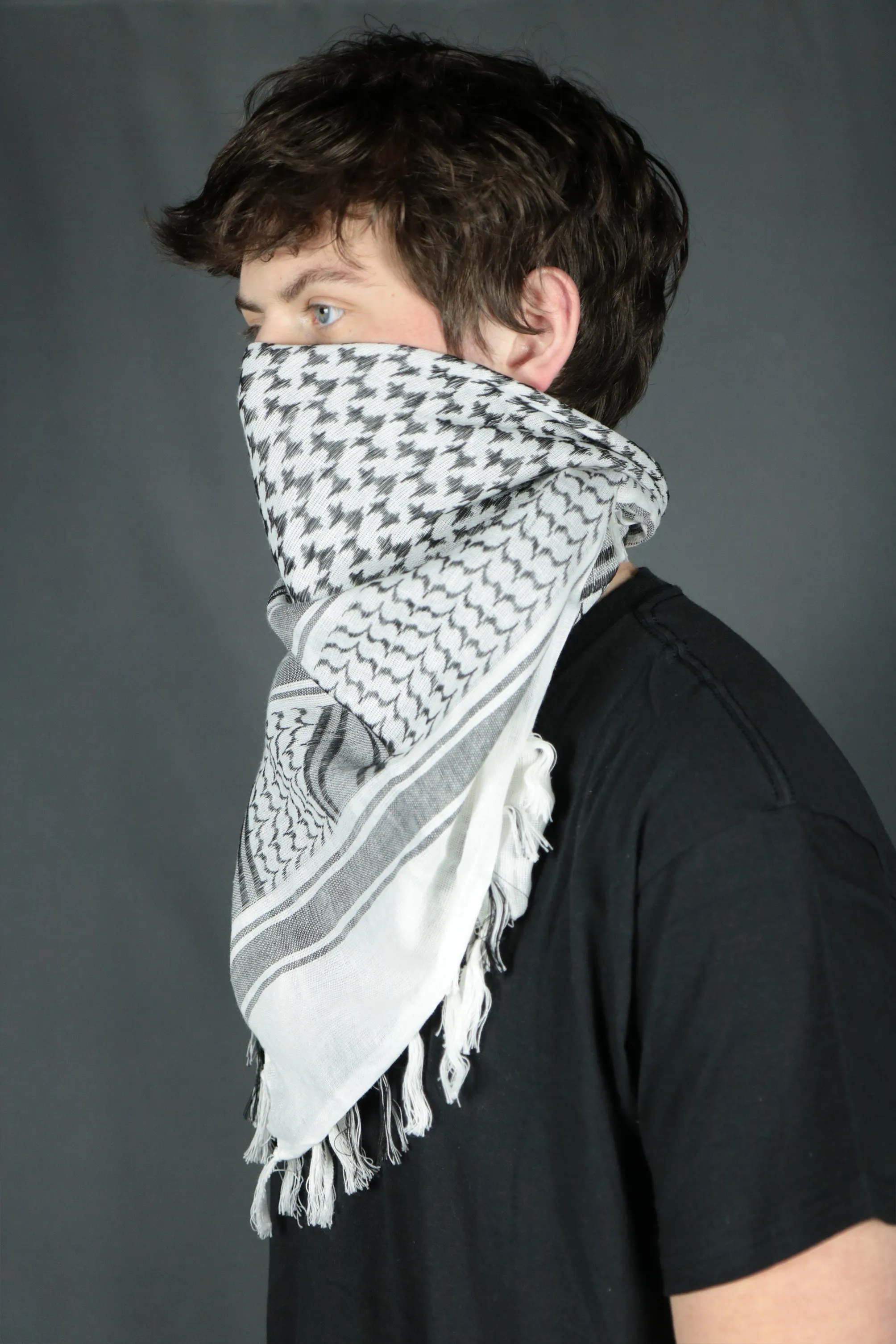 Arabic Sheik Print Shemagh Scarf | Black and White Face Scarf