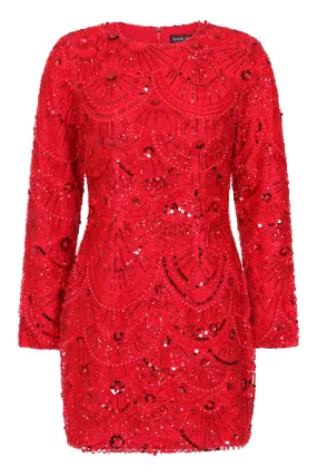 AURORA Embellished Mini Dress in Red