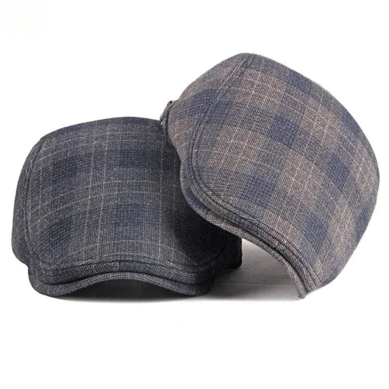 Autumn Winter Fashion Vintage Wool Plaid Adjustable Beret Cap for Men