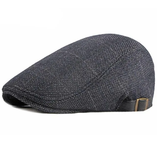 Autumn Winter Fashion Vintage Wool Plaid Adjustable Beret Cap for Men