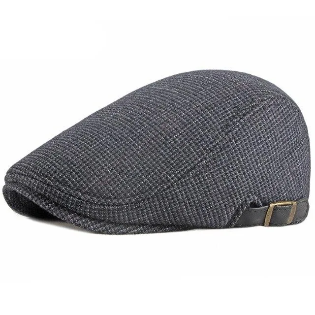 Autumn Winter Fashion Vintage Wool Plaid Adjustable Beret Cap for Men