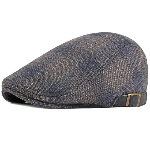 Autumn Winter Fashion Vintage Wool Plaid Adjustable Beret Cap for Men