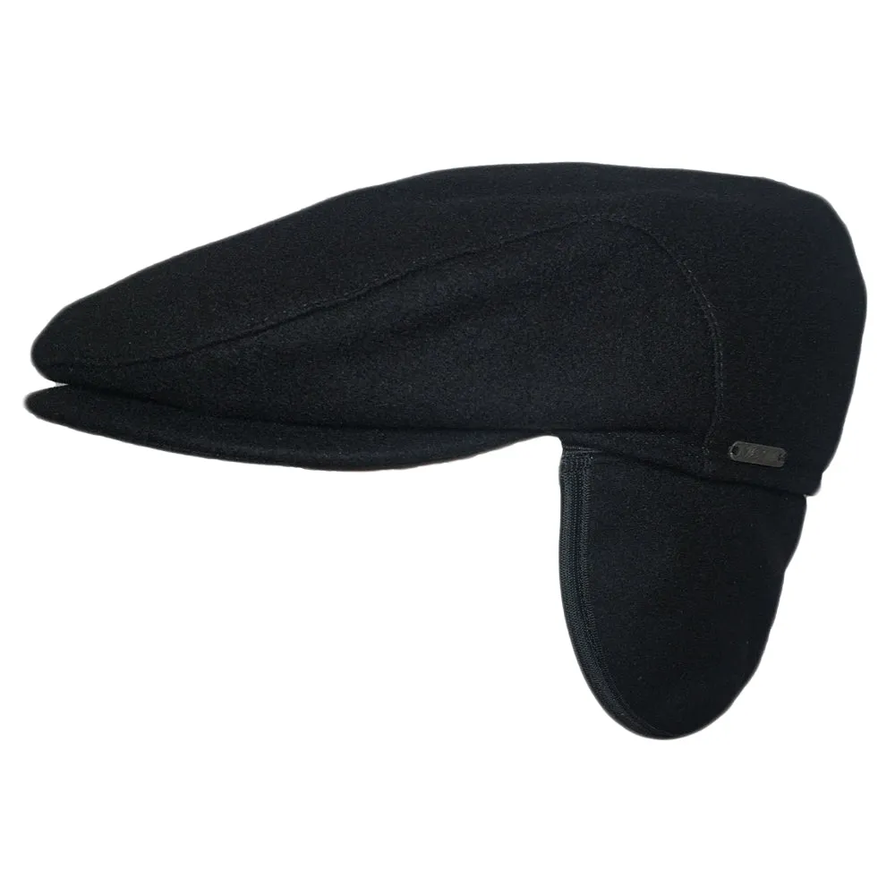 Black Soft Wool Driving Cap with Ear Flaps