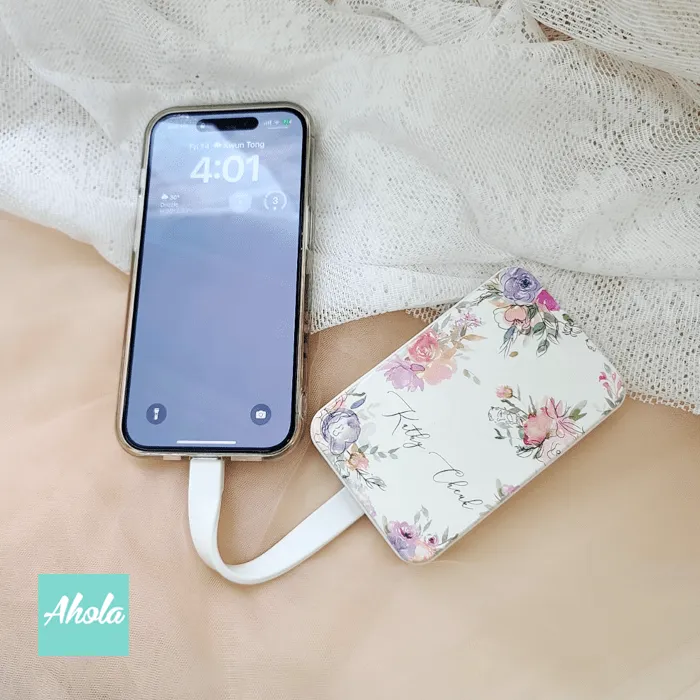 【Blooms】Portable Wireless Charger + Power Bank with built-in wire 無線+內置線便攜式差電器