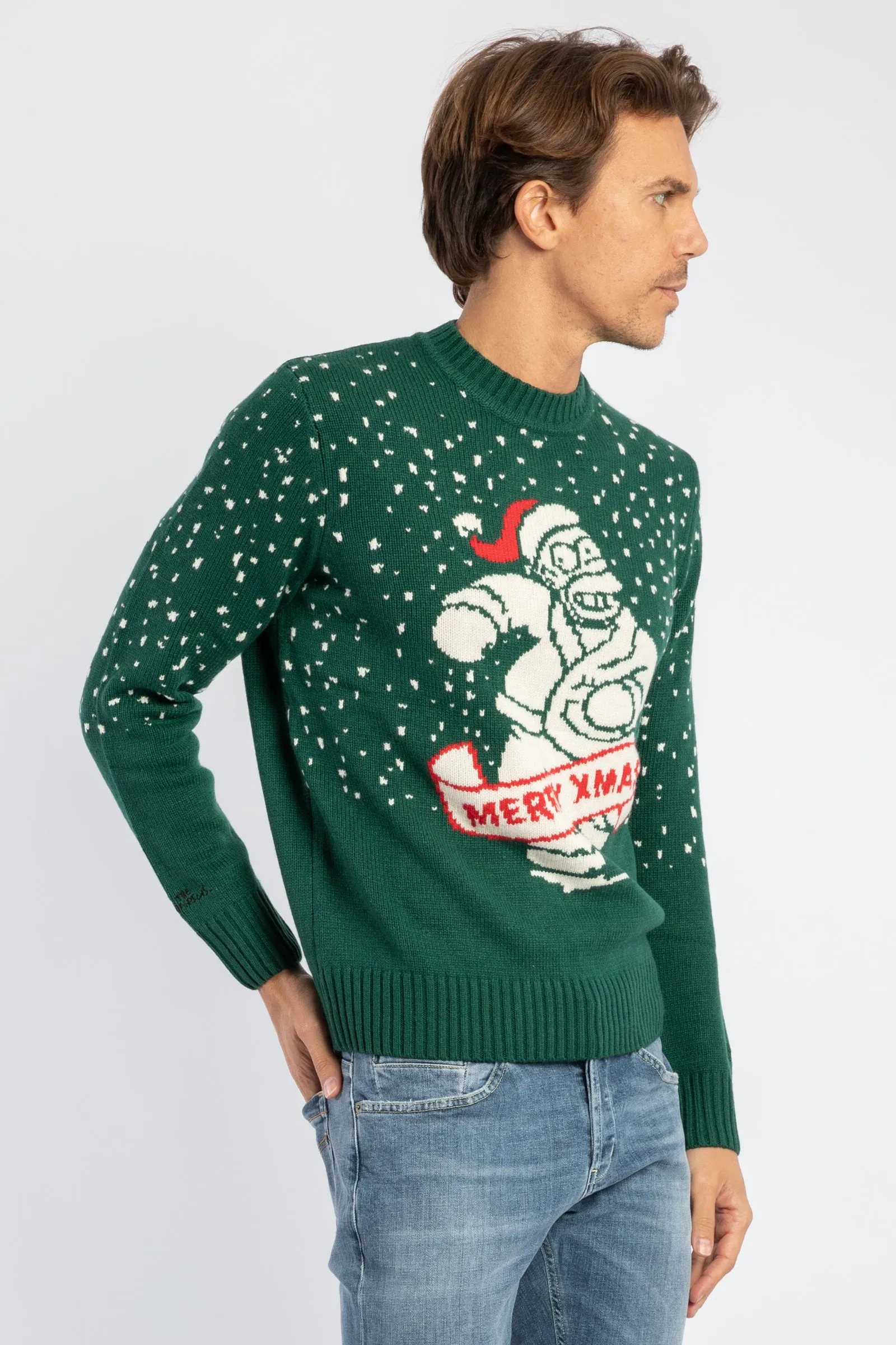 Bombardino Light maglia da uomo in misto cashmere con stampa Homer Merry Xmas