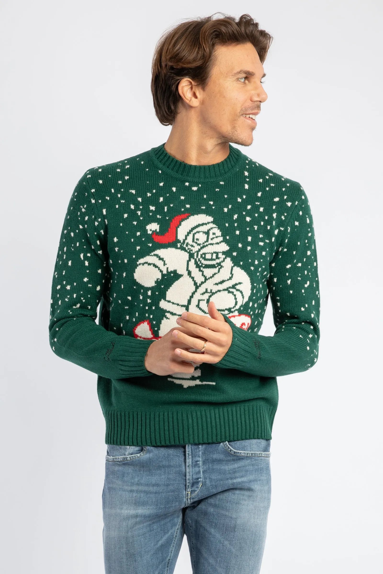 Bombardino Light maglia da uomo in misto cashmere con stampa Homer Merry Xmas