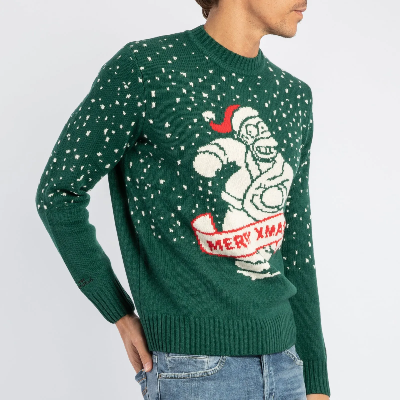 Bombardino Light maglia da uomo in misto cashmere con stampa Homer Merry Xmas