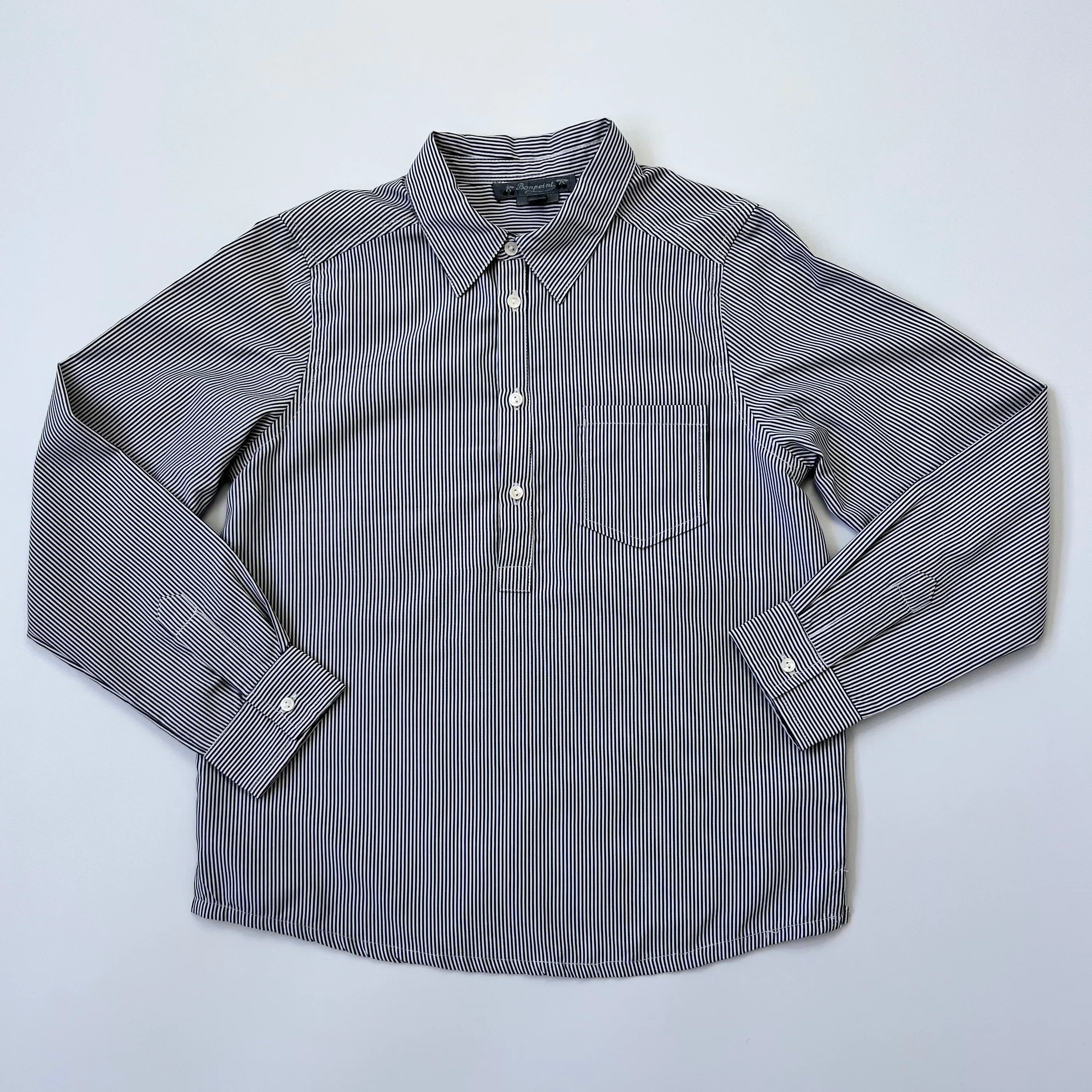 Bonpoint Grey Stripe Tunic Style Shirt With Pocket: 10 Years