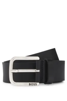 Buffalo-leather belt with branded pin buckle