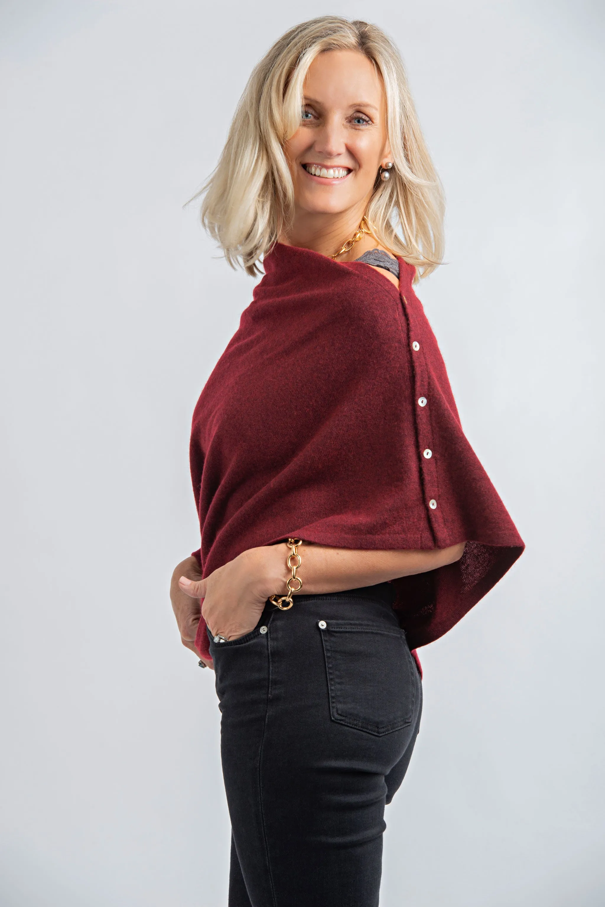 Cashmere Poncho Rich Burgundy | Shiraz