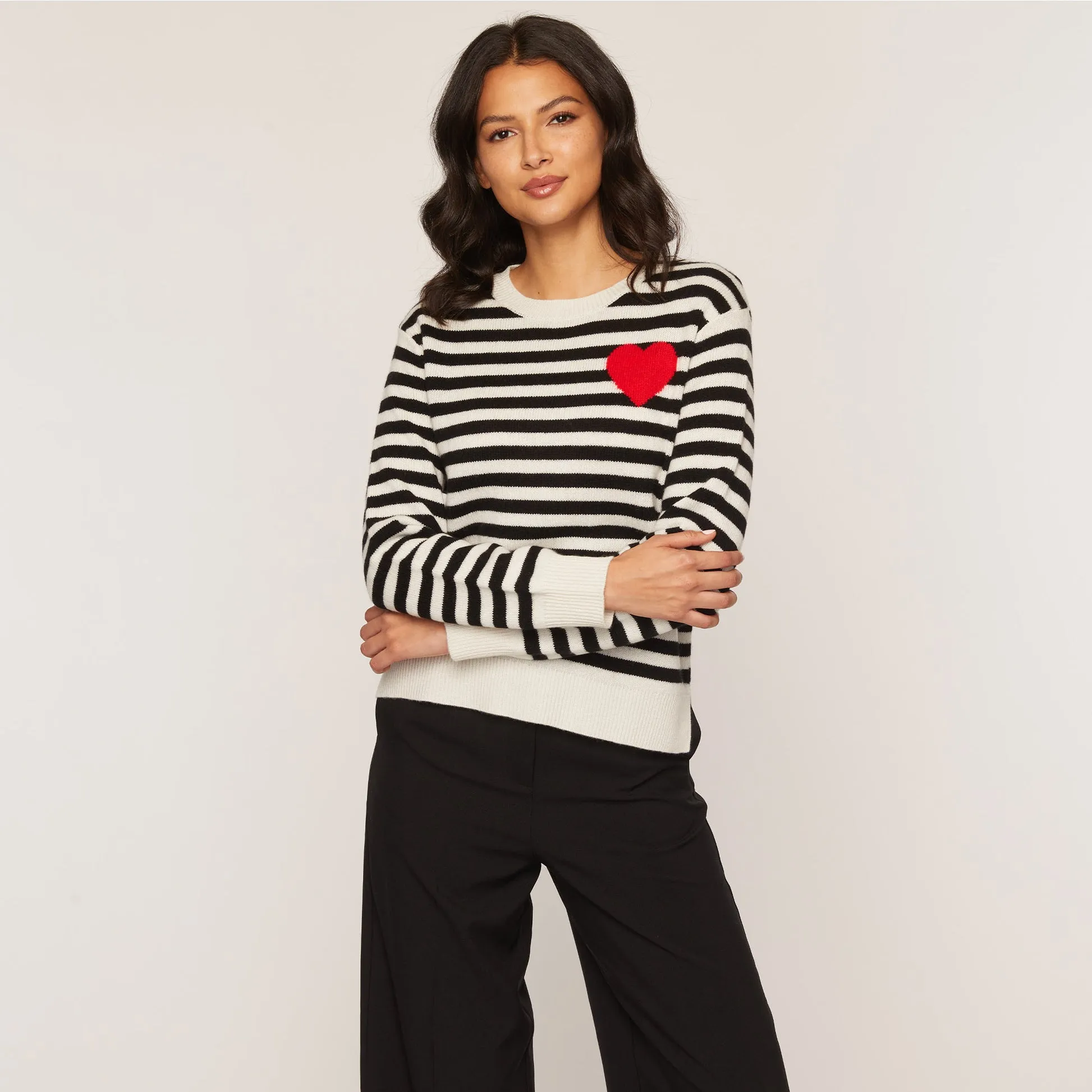 Cashmere Project Cashmere Striped Heart Crew