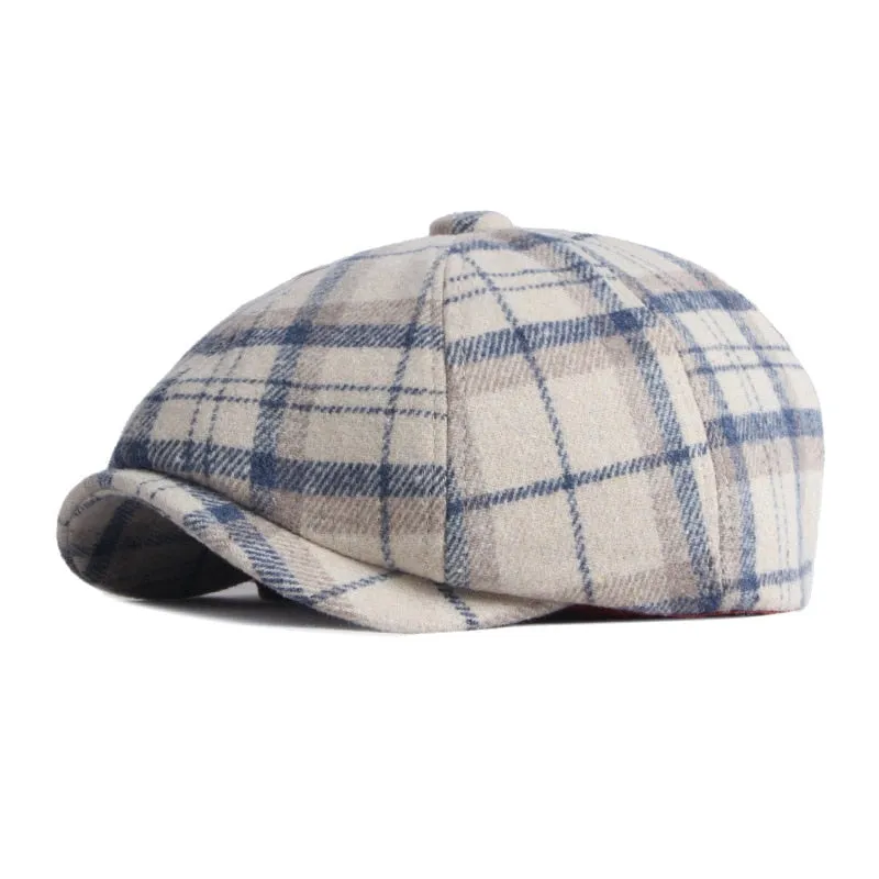 Casual British Style Wool Plaid Pattern News Boy for Men and Women