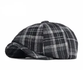 Casual British Style Wool Plaid Pattern News Boy for Men and Women