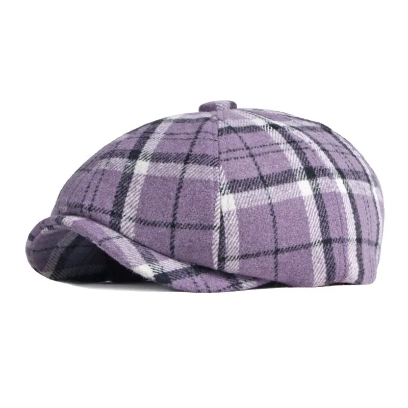 Casual British Style Wool Plaid Pattern News Boy for Men and Women