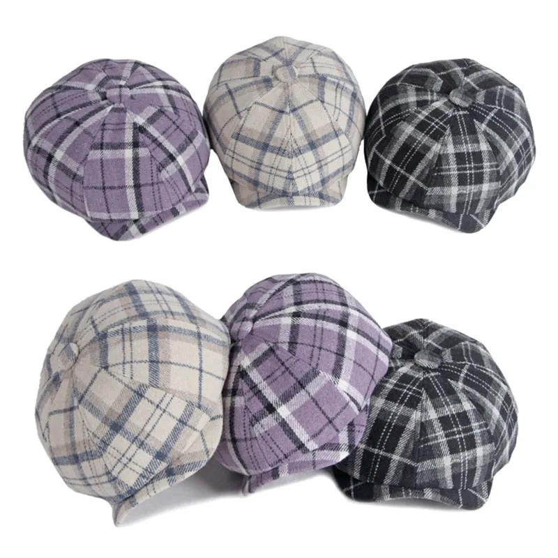 Casual British Style Wool Plaid Pattern News Boy for Men and Women