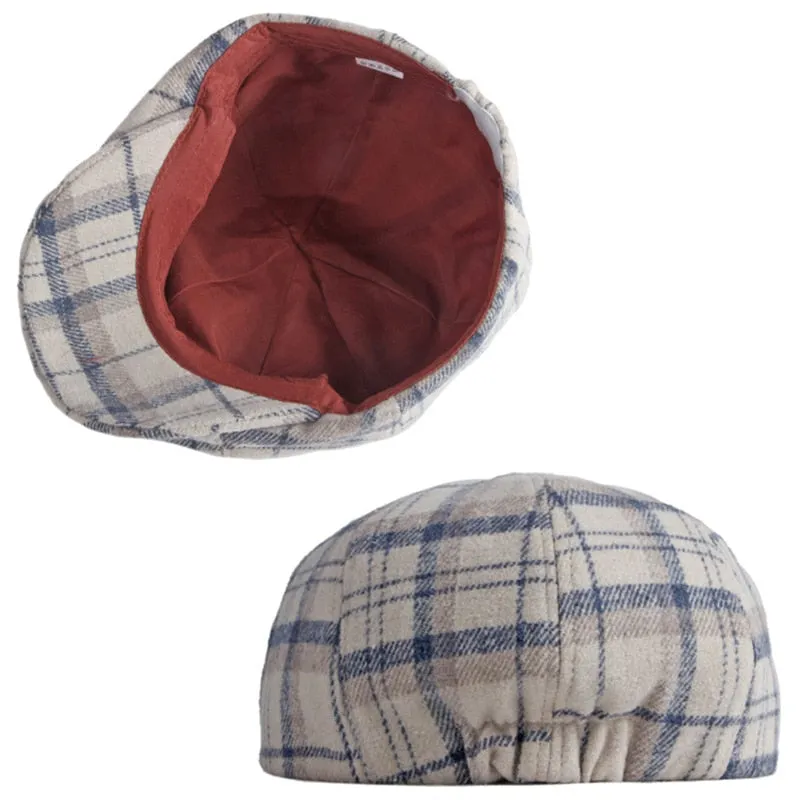 Casual British Style Wool Plaid Pattern News Boy for Men and Women