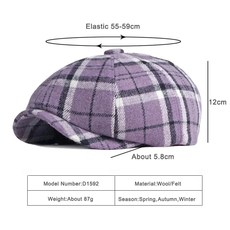 Casual British Style Wool Plaid Pattern News Boy for Men and Women