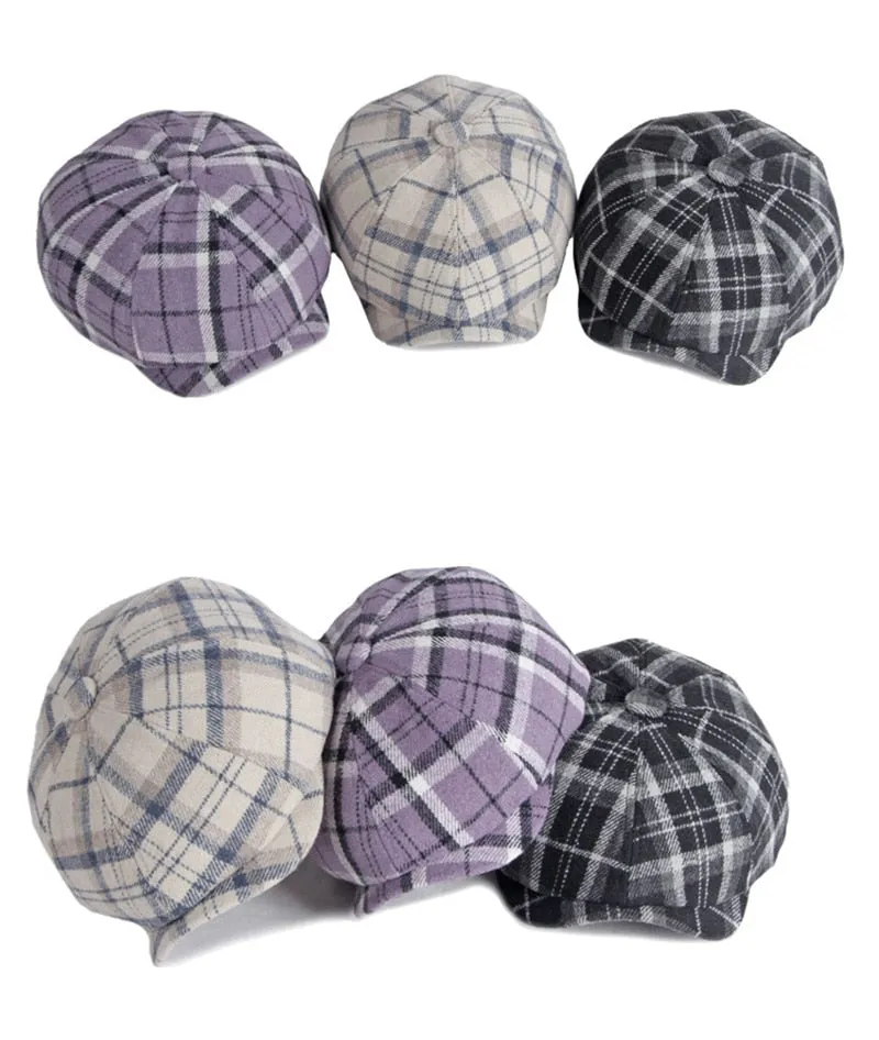 Casual British Style Wool Plaid Pattern News Boy for Men and Women