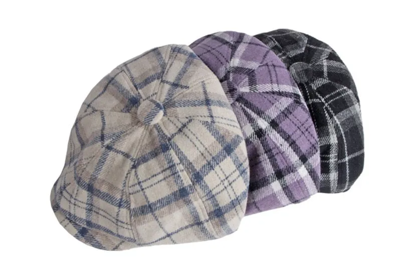 Casual British Style Wool Plaid Pattern News Boy for Men and Women