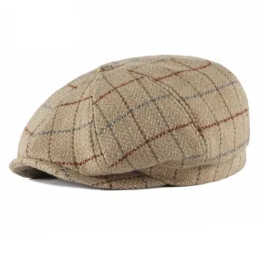 Casual Men's Plaid Pattern Elastic Strap Octagonal Tweed Flat Newsboy Cap