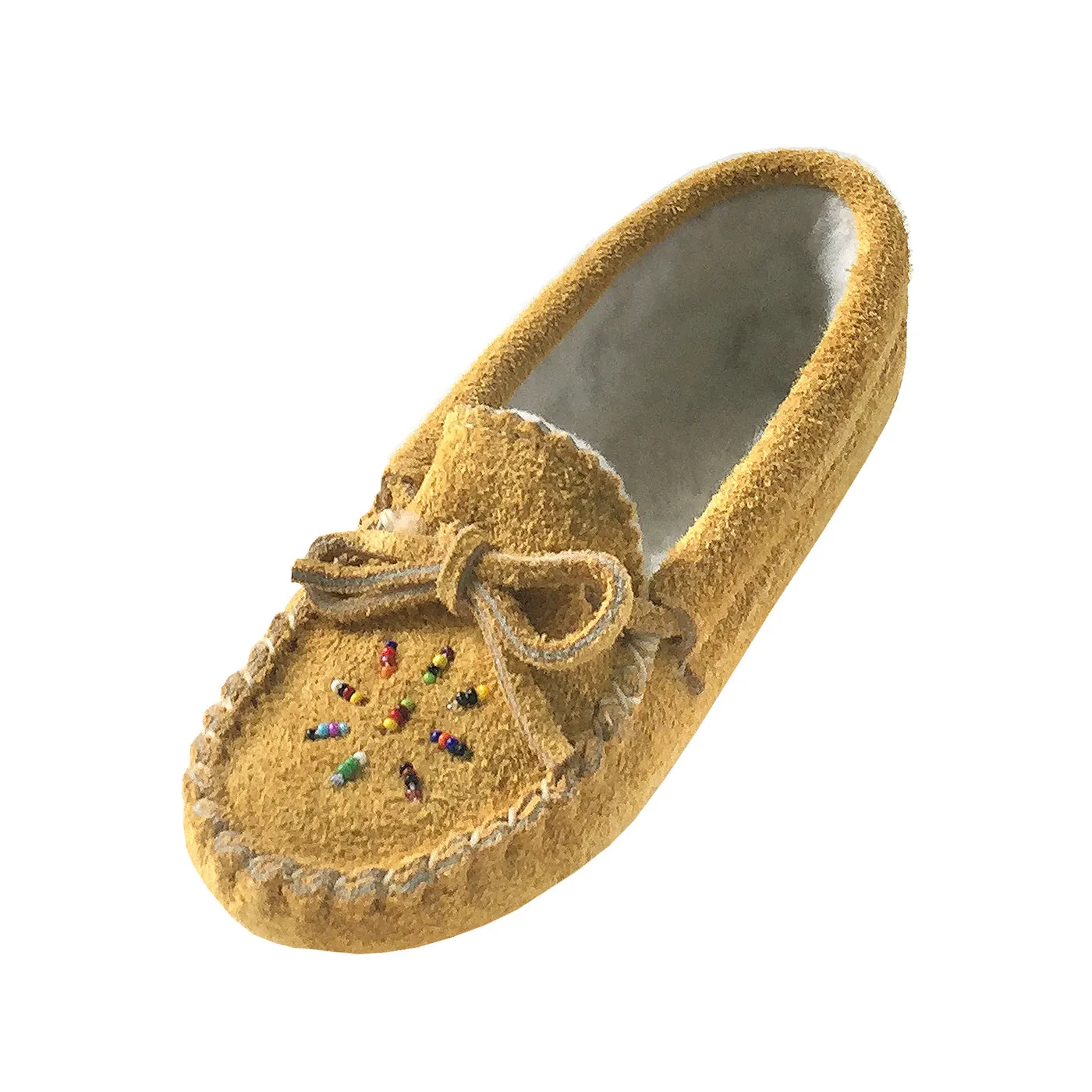 Children's Moose Hide Suede Fleece Lined Beaded Moccasins