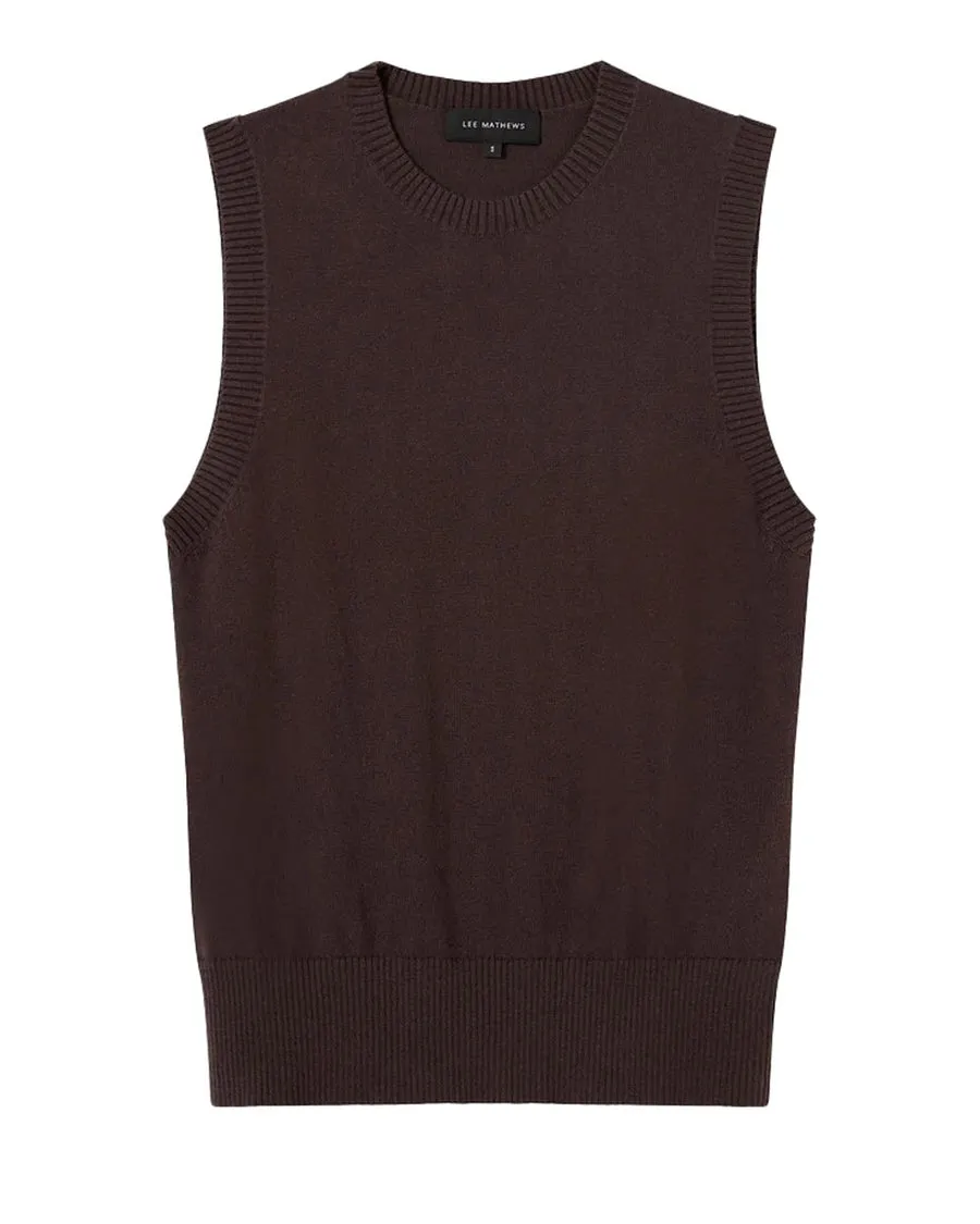 Chocolate Cotton Cashmere Crew Neck Tank