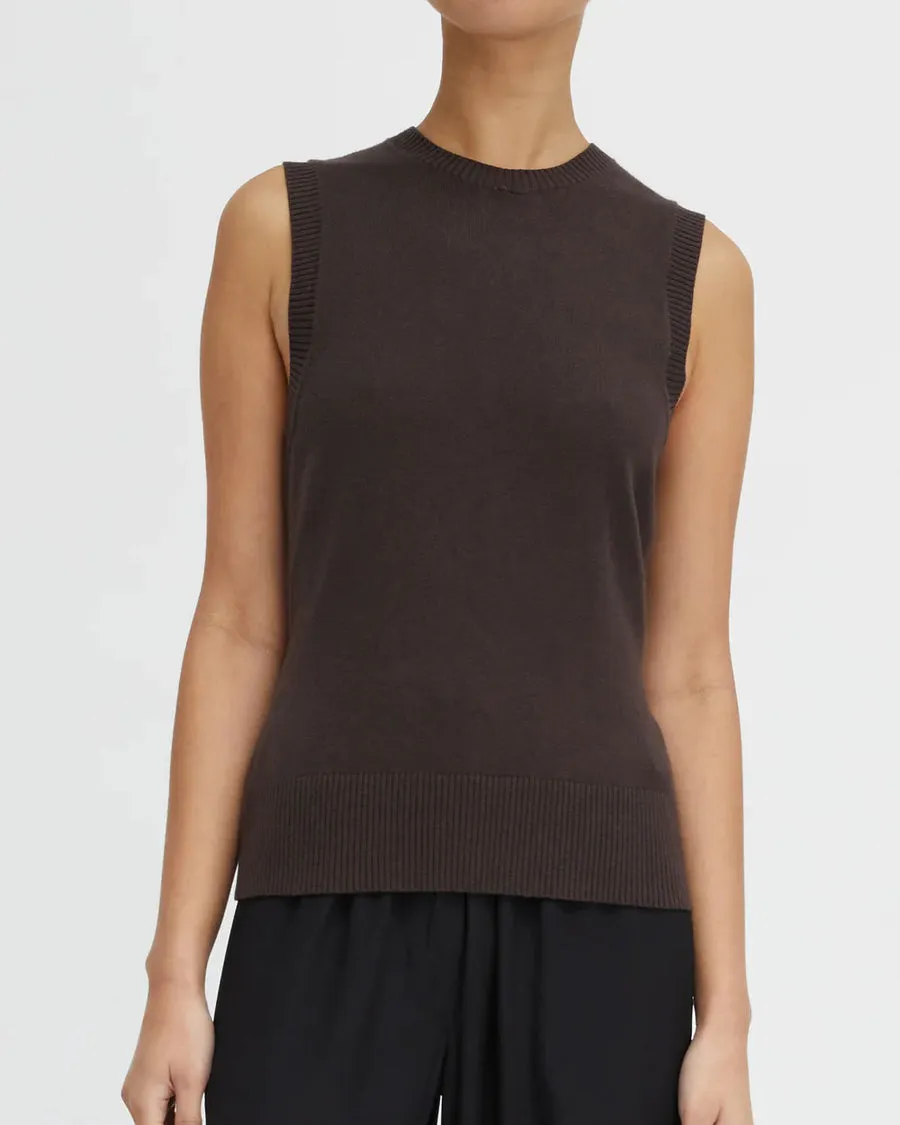 Chocolate Cotton Cashmere Crew Neck Tank