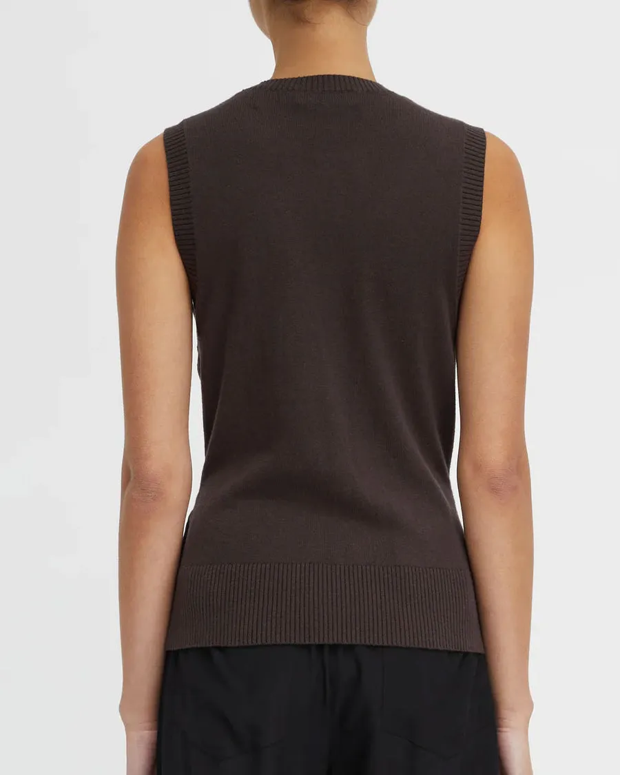 Chocolate Cotton Cashmere Crew Neck Tank