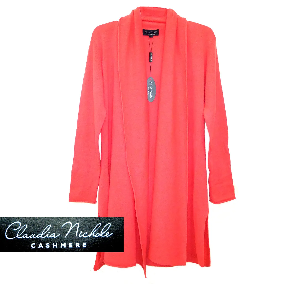 Claudia Nichole Cashmere Classic Duster Cardigan Gelato Peach Orange Size Large NEW