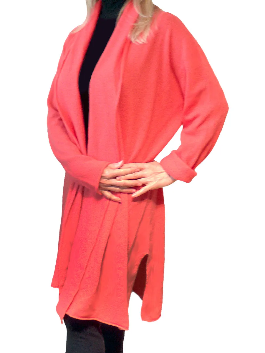 Claudia Nichole Cashmere Classic Duster Cardigan Gelato Peach Orange Size Large NEW