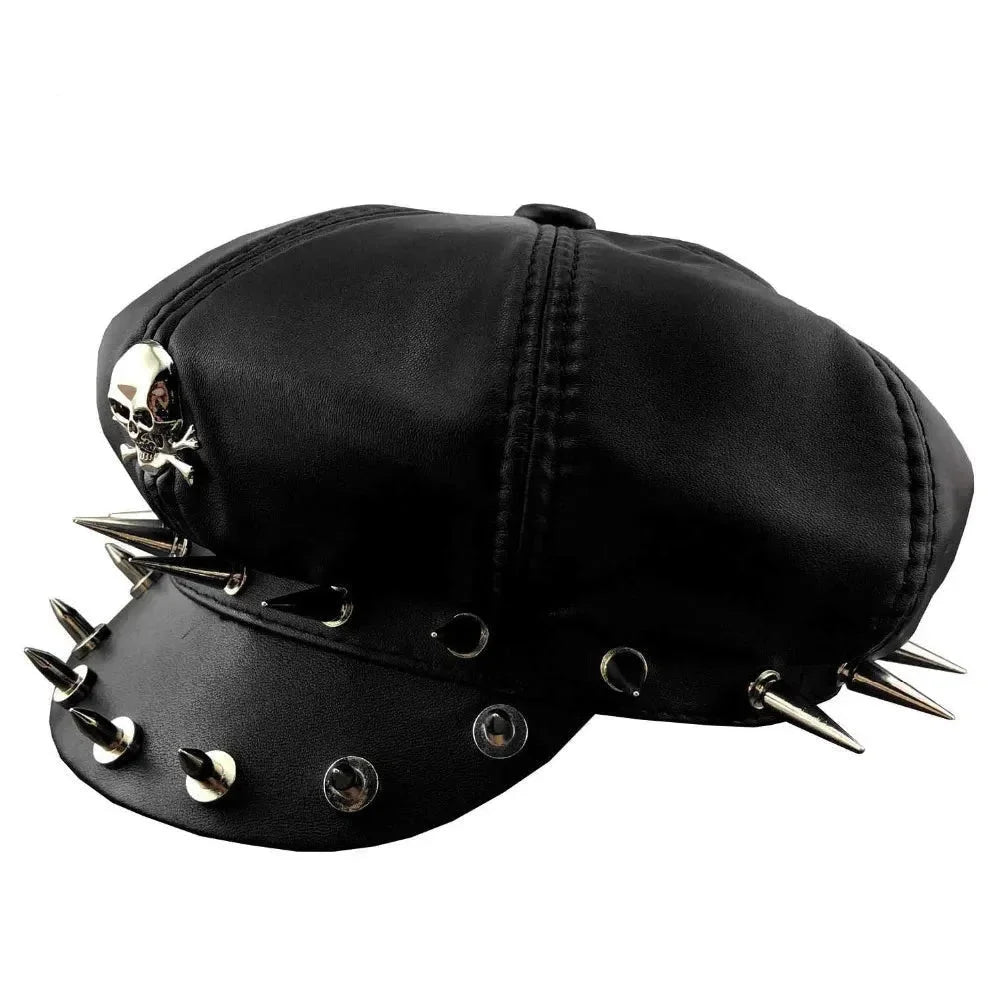 Cool Punk Rock Style Skull Spike Embellished Biker sboy Hat for Men