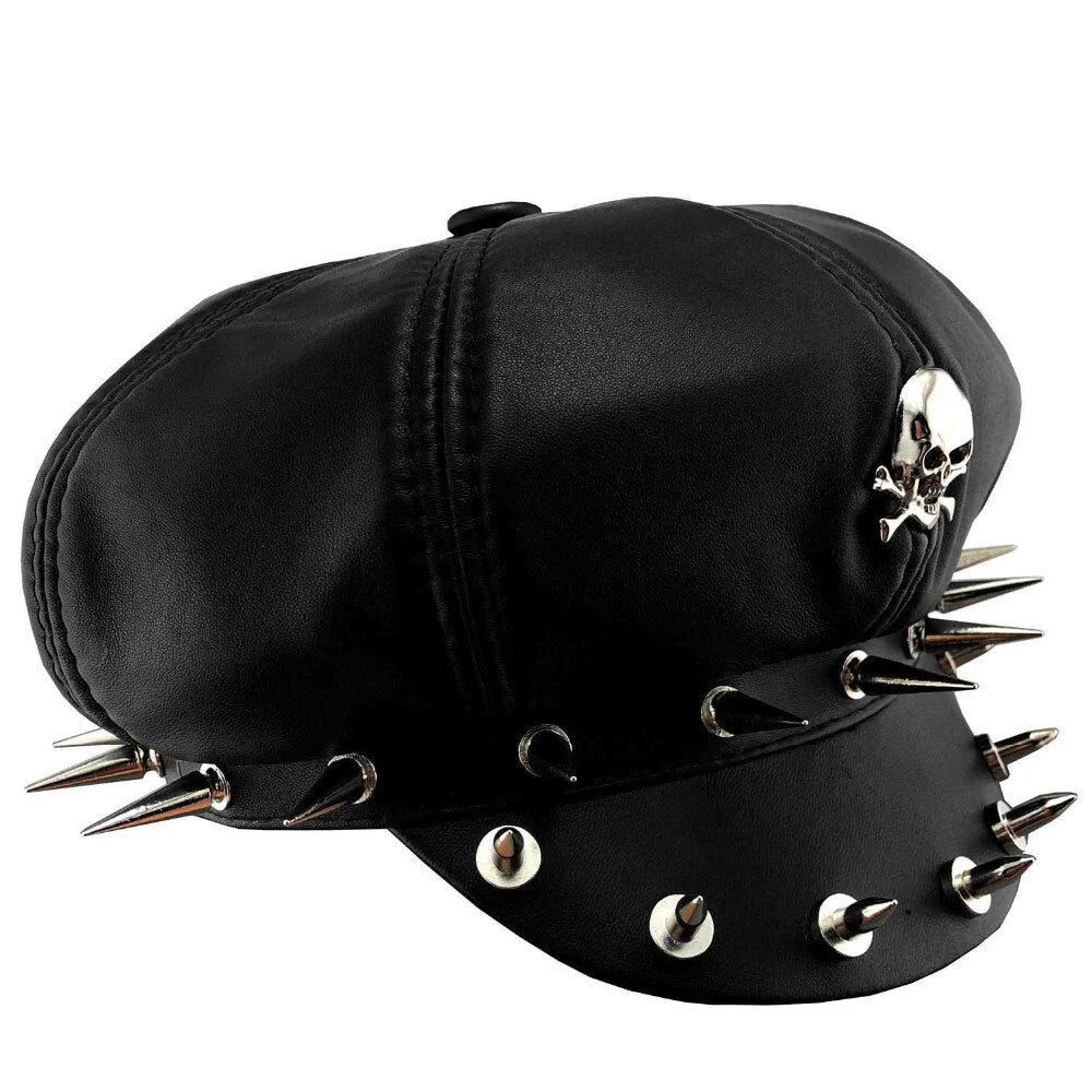 Cool Punk Rock Style Skull Spike Embellished Biker sboy Hat for Men