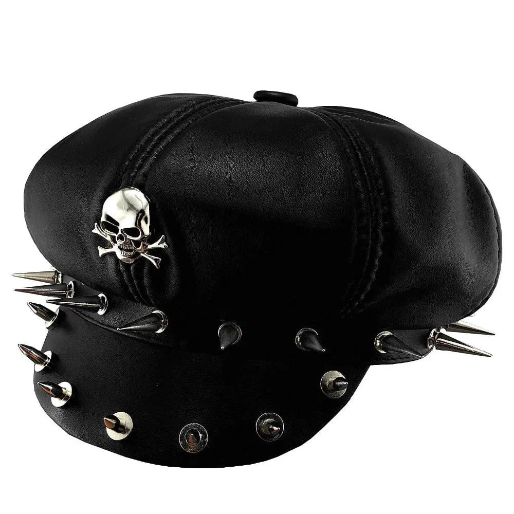 Cool Punk Rock Style Skull Spike Embellished Biker sboy Hat for Men