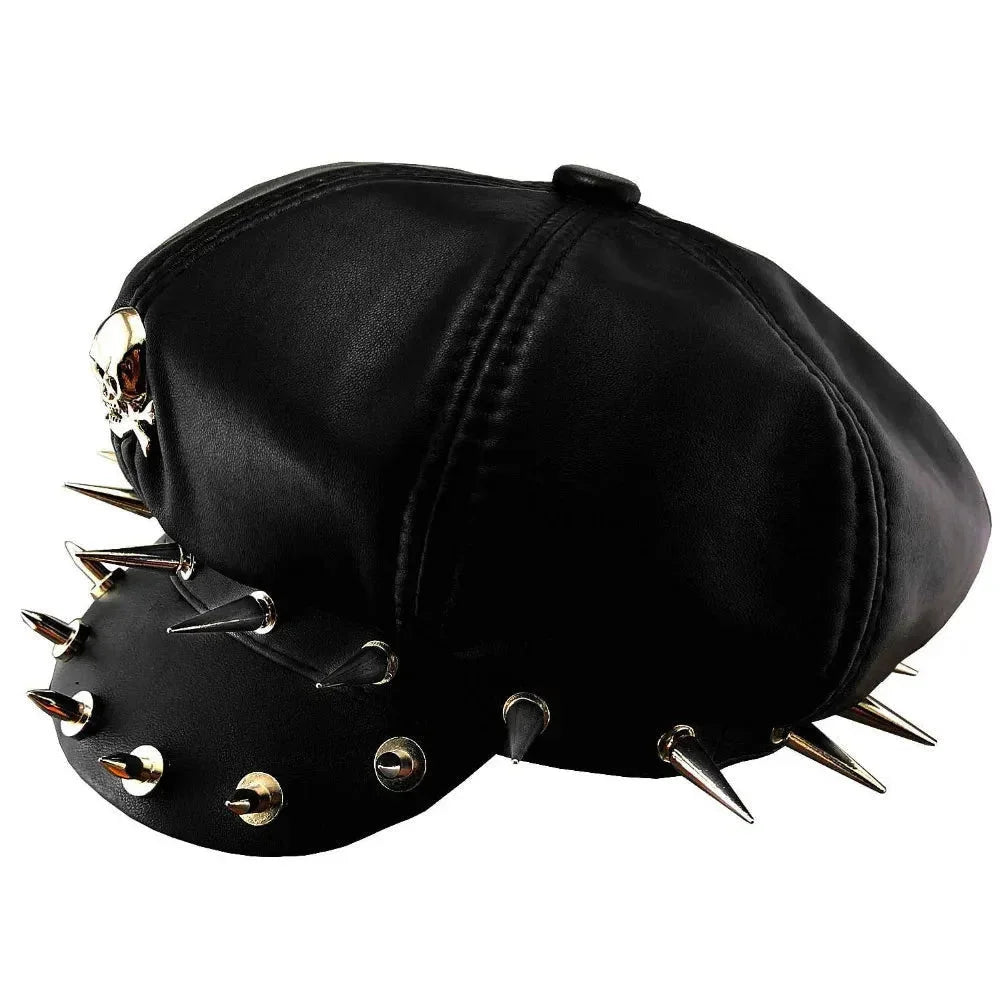 Cool Punk Rock Style Skull Spike Embellished Biker sboy Hat for Men