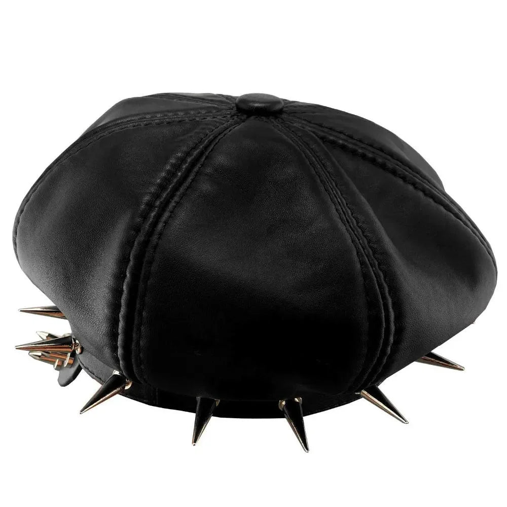 Cool Punk Rock Style Skull Spike Embellished Biker sboy Hat for Men