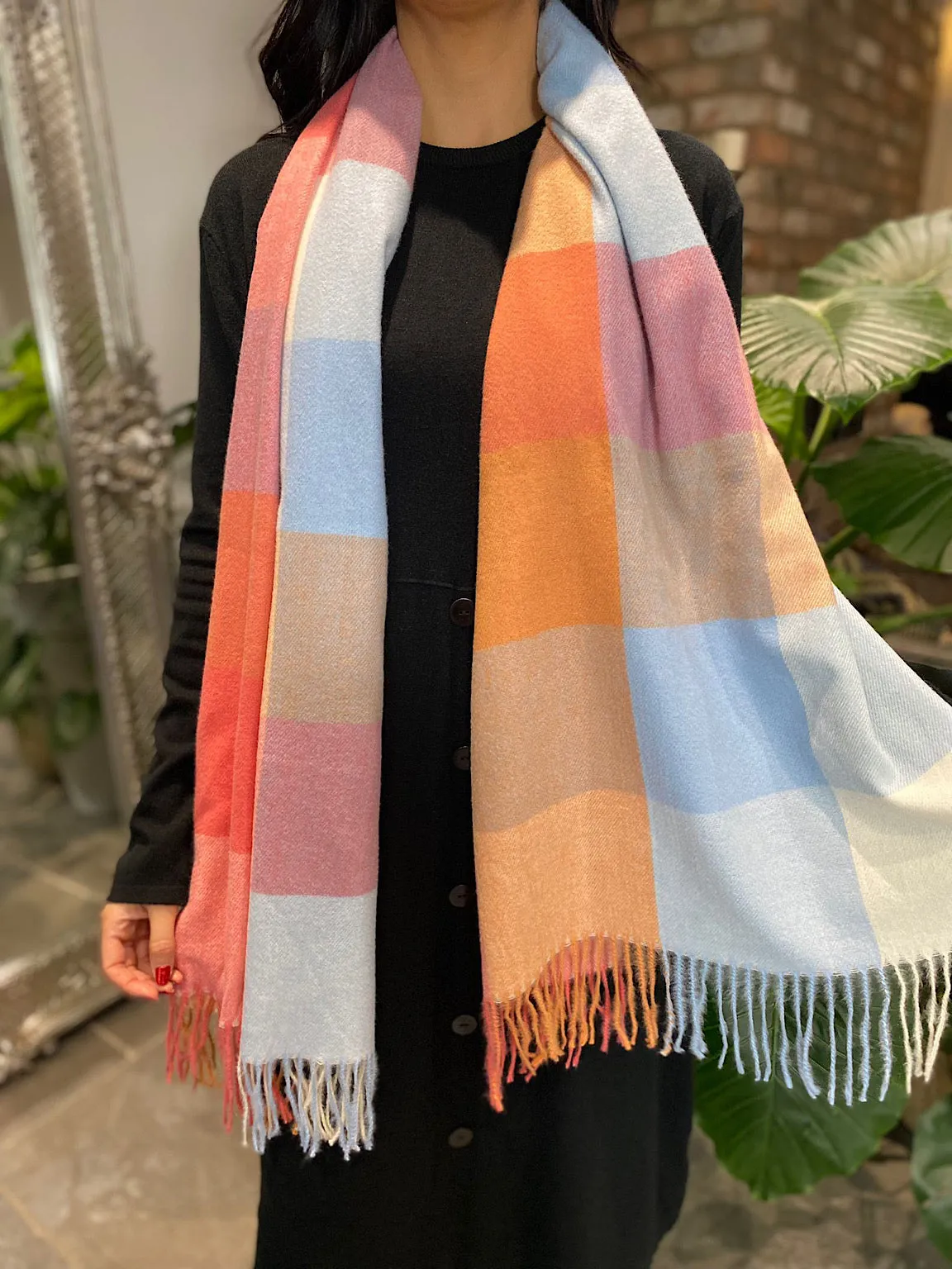 Coral Soft Large Check Scarf