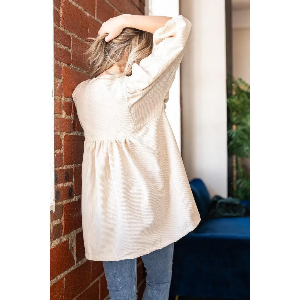 Cream Corded Babydoll Tunic