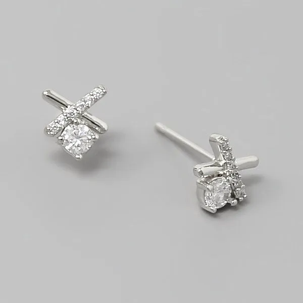 Crisscross CZ Embellished Stud Earrings