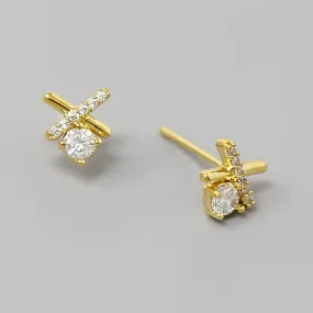 Crisscross CZ Embellished Stud Earrings